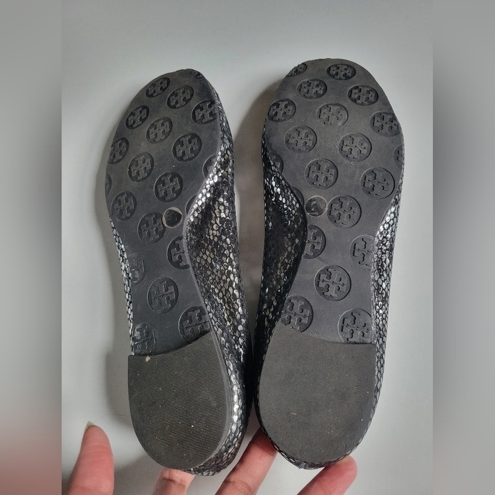 Tory Burch Black/Silver Python Print Reva Ballet … - image 4